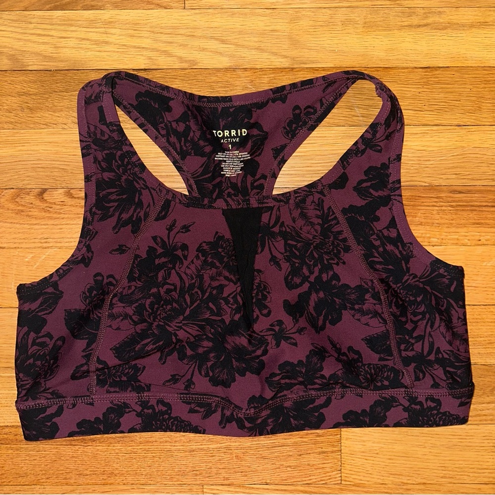 Torrid Active Maroon & Black Floral Sports Bra